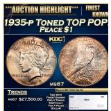 1935-p Peace Dollar Toned TOP POP! $1 ms67 SEGS