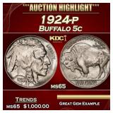 1924-p Buffalo Nickel 5c ms65 SEGS