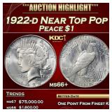 1922-d Peace Dollar Near Top Pop $1 ms66+ SEGS