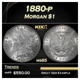 1880-p Morgan Dollar $1 Grades ms65