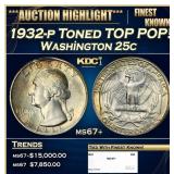 1932-p Washington Quarter Toned TOP POP! 25c ms67+