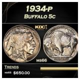 1934-p Buffalo Nickel 5c Grades ms66