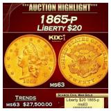 1865-p Gold Liberty Double Eagle $20 ms63 USCG