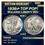 1938-p Walking Liberty Half Dollar TOP POP! 50c ms