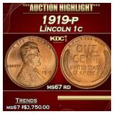 1919-p Lincoln Cent 1c ms67 rd SEGS