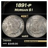 1891-p Morgan Dollar $1 Grades ms63