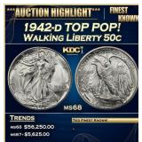 1942-d Walking Liberty Half Dollar TOP POP! 50c ms