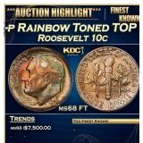 1952-p Roosevelt Dime Rainbow Toned TOP POP! 10c m