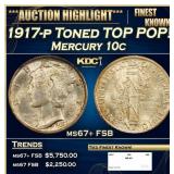 1917-p Mercury Dime Toned TOP POP! 10c ms67+ FSB S
