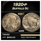 1920-p Buffalo Nickel 5c Grades ms65