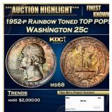 1952-p Washington Quarter Rainbow Toned TOP POP! 2