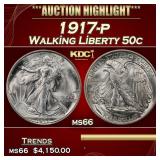 1917-p Walking Liberty Half Dollar 50c ms66 SEGS