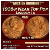 1938-p Lincoln Cent Near Top Pop 1c ms67+ rd SEGS