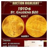 1910-s Gold St. Gaudens Double Eagle $20 ms66+ SEG
