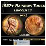 PCGS 1957-p Lincoln Cent Rainbow Toned 1c ms63 RB