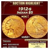 1912-s Gold Indian Half Eagle $5 ms62+ USCG