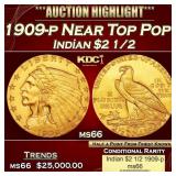 1909-p Gold Indian Quarter Eagle Near Top Pop! $2