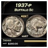 1937-p Buffalo Nickel 5c ms67 SEGS