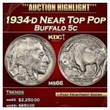 1934-d Buffalo Nickel Near Top Pop 5c ms66 SEGS