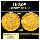 1902-p Gold Liberty Quarter Eagle $2 1/2 ms63 USCG