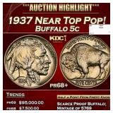 1937 Proof Buffalo Nickel Near Top Pop! 5c pr68+ S