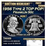 1956 Type 2 Proof Franklin Half Dollar TOP POP! 50