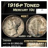 1916-p Mercury Dime Toned 10c ms66+ fsb SEGS