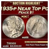 1935-p Peace Dollar Near Top Pop $1 ms66 SEGS