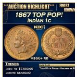 1867 Indian Cent TOP POP! 1c ms66+ rb SEGS