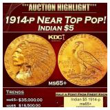 1914-p Gold Indian Half Eagle Near Top Pop! $5 ms6