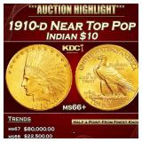 1910-d Gold Indian Eagle Near Top Pop $10 ms66+ SE