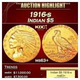 1916-s Gold Indian Half Eagle $5 ms63+ USCG