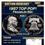 1957 Proof Franklin Half Dollar TOP POP! 50c pr69