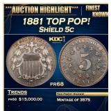 1881 Proof Shield Nickel TOP POP! 5c pr68 SEGS