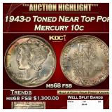 1943-d Mercury Dime Toned Near Top Pop 10c ms68 fs