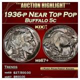 1936-p Buffalo Nickel Near Top Pop 5c ms67+ SEGS
