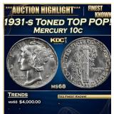 1931-s Mercury Dime Toned TOP POP! 10c ms68 SEGS