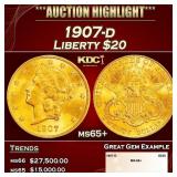 1907-d Gold Liberty Double Eagle $20 ms65+ SEGS