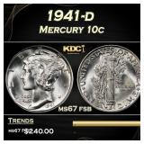1941-d Mercury Dime 10c ms67 fsb SEGS