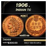1906 Indian Cent . 1c Grades ms65 rb