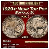 1929-p Buffalo Nickel Near Top Pop 5c ms66+ SEGS