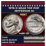 1978-d Jefferson Nickel Near Top Pop 5c ms66+ 5fs