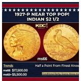 1927-p Gold Indian Quarter Eagle Near Top Pop! $2