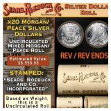 20 Mixed Morgan/Peace SEARS Dollar Roll Unc Morgan