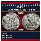 1945-d Walking Liberty Half Dollar 50c ms66+ SEGS