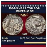 1936-s Buffalo Nickel Near Top Pop 5c ms67 SEGS
