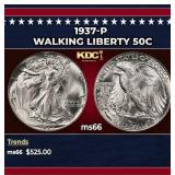 1937-p Walking Liberty Half Dollar 50c Grades ms66