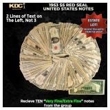 10x 1953 $5 Red Seal United States Note Grades VF/