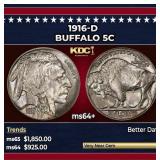 1916-d Buffalo Nickel 5c ms64+ SEGS
