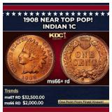 1908 Indian Cent Near Top Pop! 1c ms66+ rd SEGS
